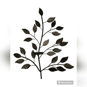 Set of 2.  Dark Brown Metal Leaf Candle Scones,  Wall Decor